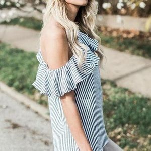 💛One Shoulder Striped Ruffle Top